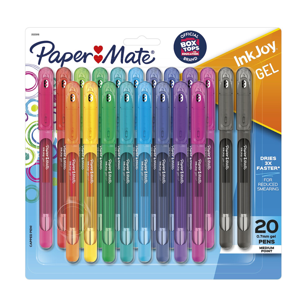 Paper Mate InkJoy Gel Pens  Medium Point (0.7mm)  Assorted Colors  Capped  20 Count