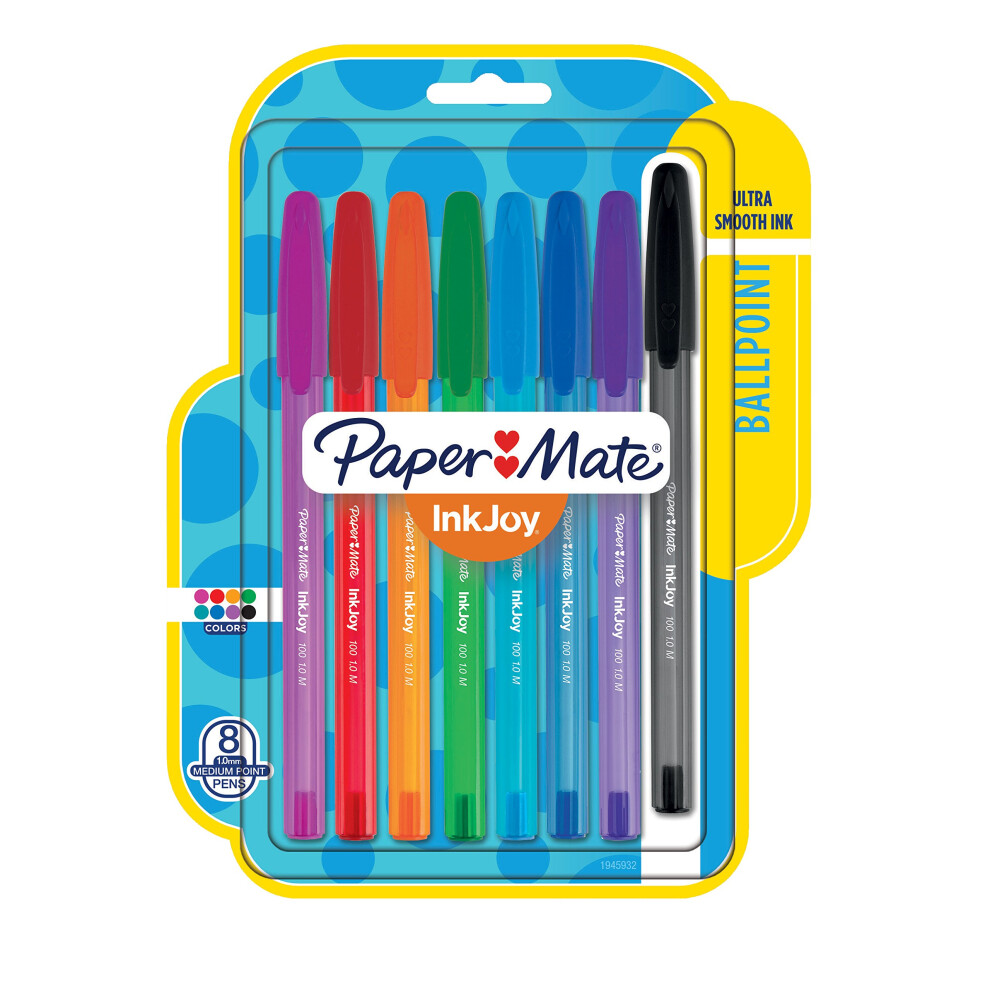 Paper Mate InkJoy 100ST Ballpoint Pens  Medium Point  Assorted Ink  8 count(pack of 1) (1945932)