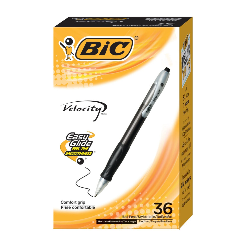 BIC Velocity Retractable Ball Pen  Medium Point (1.0mm)  Black  36-Count