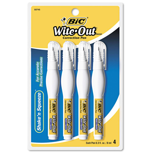 BIC Bic Correctie Pen, Sneldrogend, Naaldpunt, 8ml, 4/PK, WE
