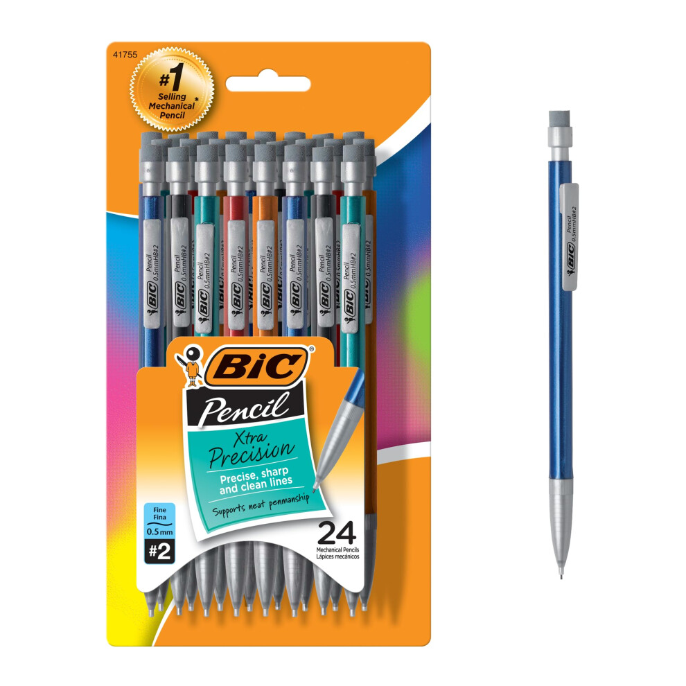 BIC Xtra-Precision Mechanical Pencil  Metallic Barrel  Fine Point (0.5mm)  24-Count  Doesn't Smudge and Erases Cleanly