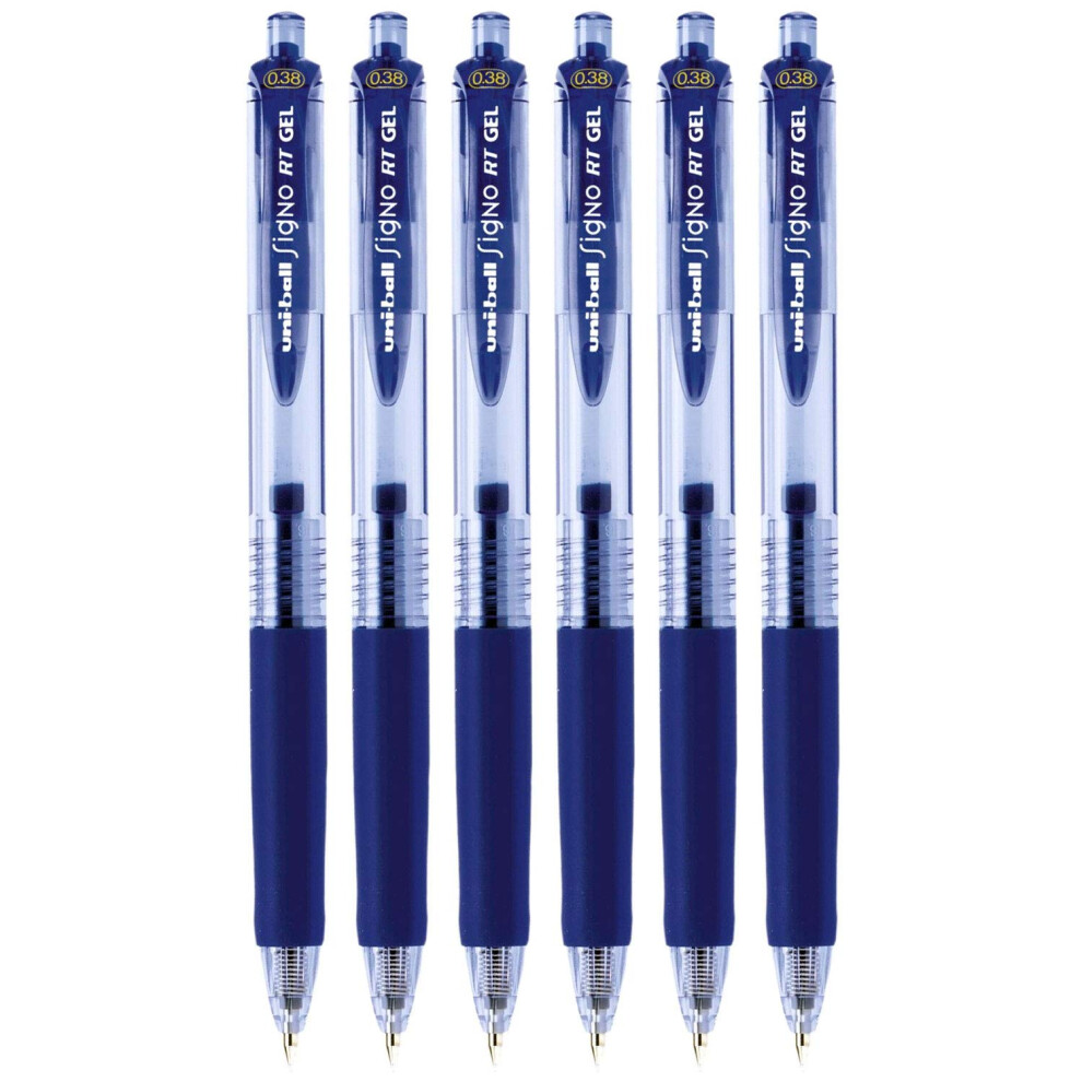 Uni-Ball Signo Retractable Gel Pens  Ultra Micro Point  0.38mm  Blue  6 Count