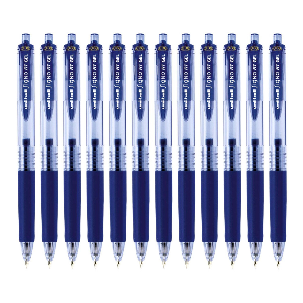 Uni-Ball Signo Retractable Gel Pens  Ultra Micro Point  0.38mm  Blue  12 Count