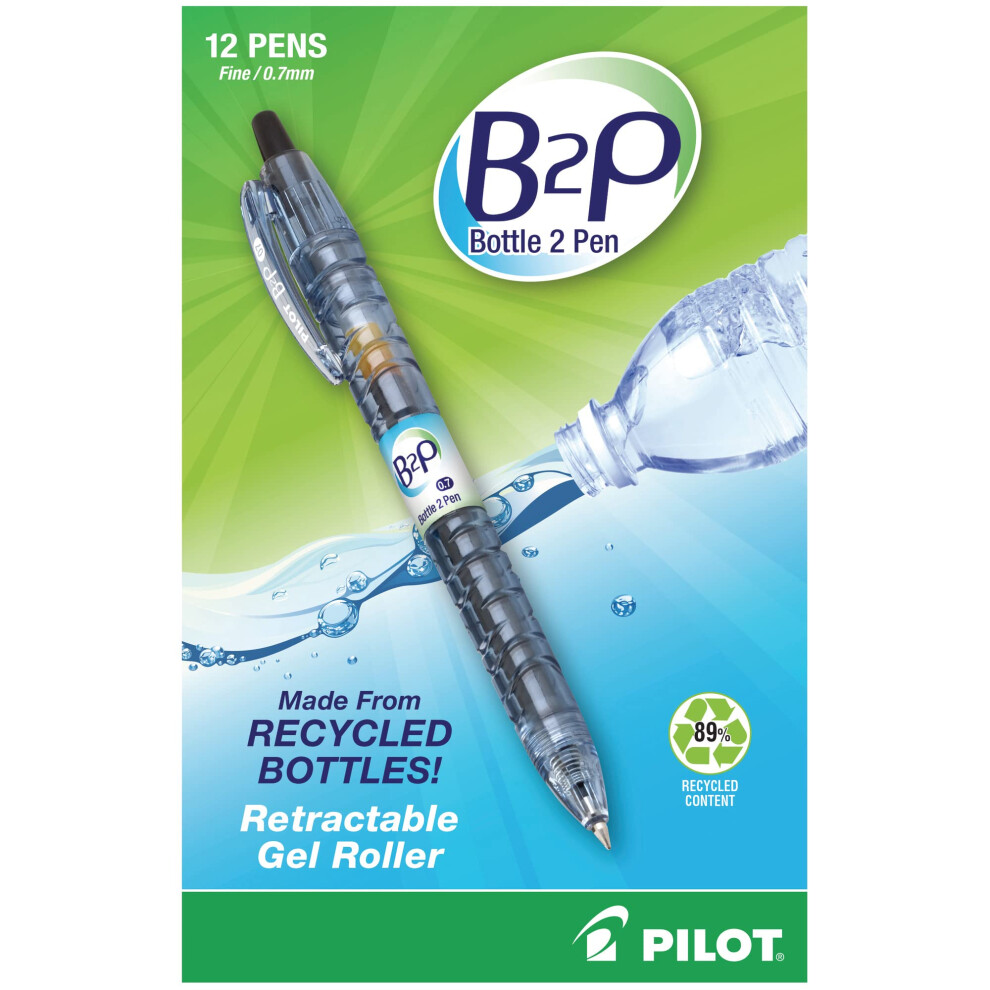 PilotBottle to Pen B2P Retractable Gel Pens  Fine Point  0.7 mm  89% Recycled  Translucent Barrel  Black Ink  Pack Of 12