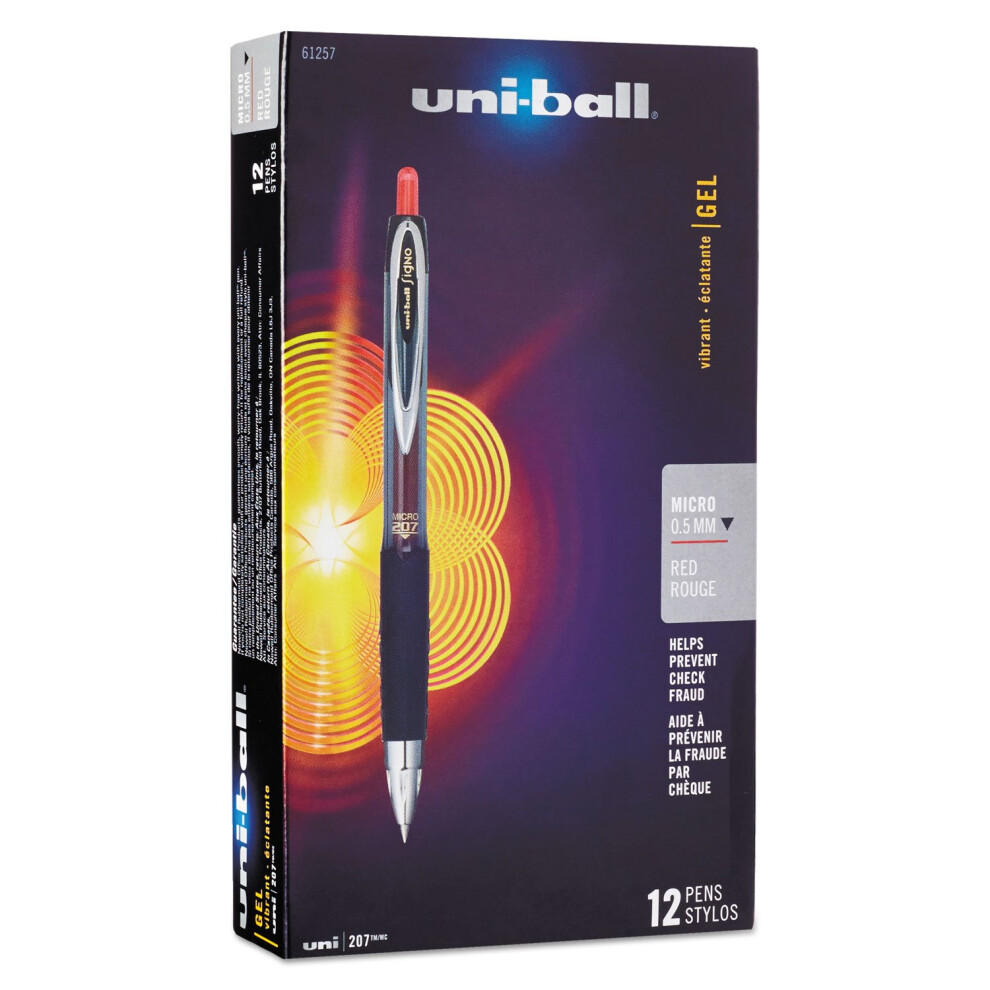 uni-ball 61257 Signo Gel 207 Roller Ball Retractable Gel Pen Red Ink Micro Fine Dozen