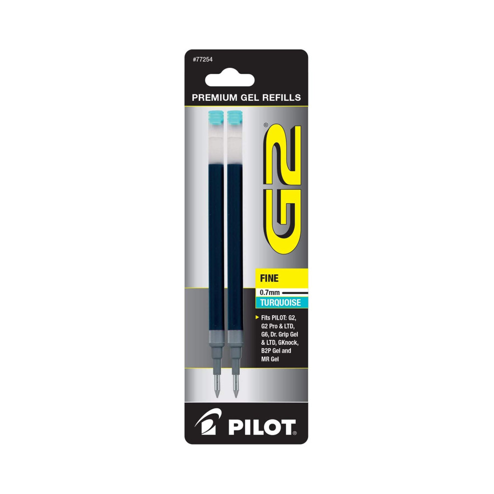 Pilot G2 Gel Ink Pen Refills  Fine Point  0.7mm  Turquoise Ink  2 Pack