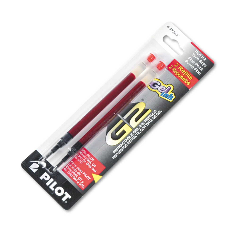 Pilot 77242 G2 Gel Ink Refill  2-Pack for Rolling Ball Pens  Fine Point  Red Ink