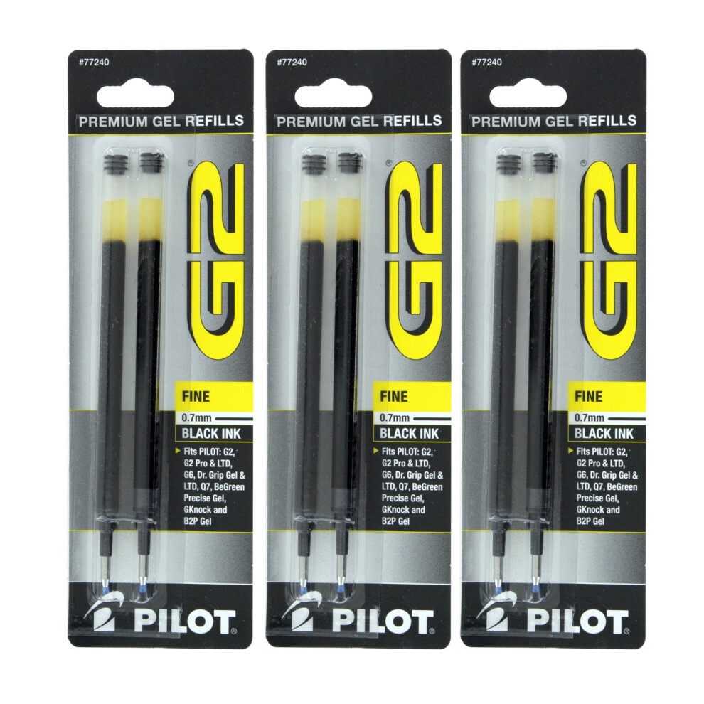 Pilot G2  Dr. Grip Gel/Ltd  ExecuGel G6  Q7 Rollerball Gel Ink Pen Refills  0.7mm  Fine Point  Black Ink  3 Packs of 2