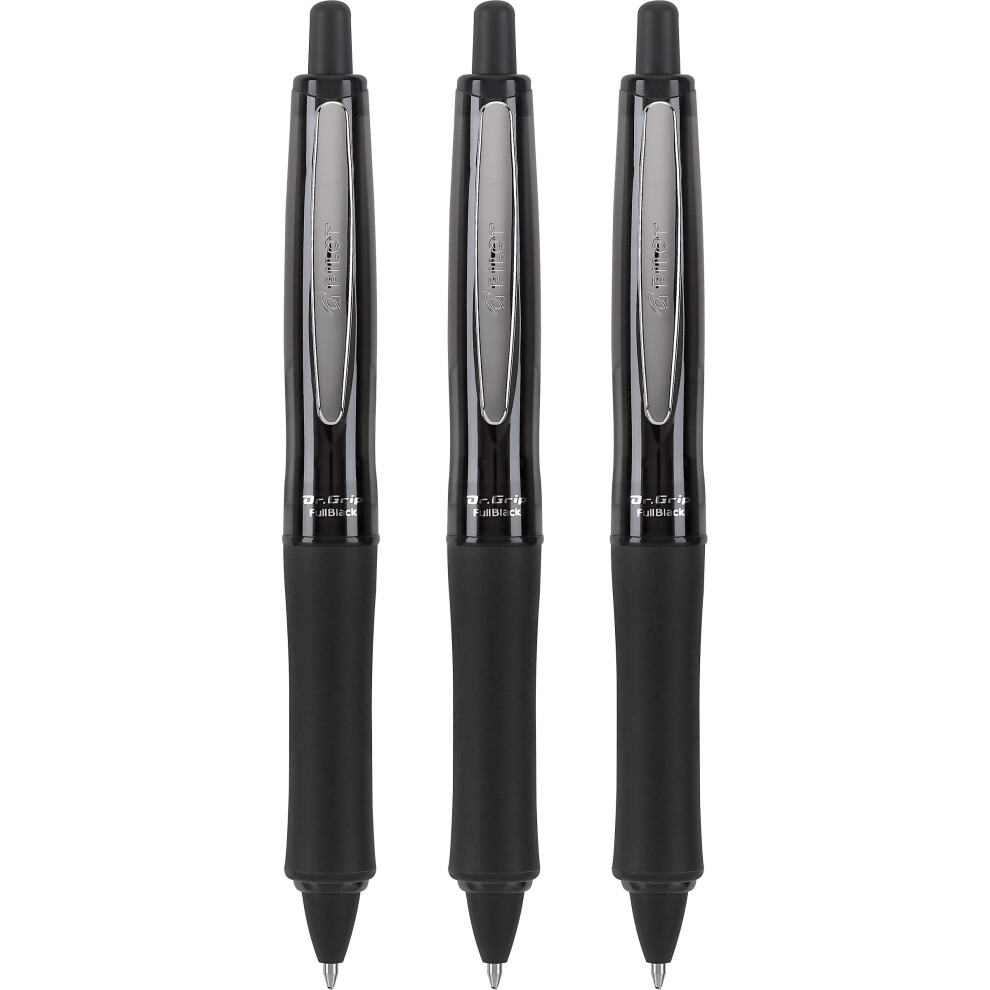 PILOT Dr. Grip FullBlack Refillable & Retractable Ballpoint Pen  Medium Point  Black Ink  3-Pack (14634)