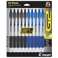 Bolígrafos PILOT G2 0.5 mm - Paquete de 10: 5 Azules y 5 Negros, Punta Extra Fina, Recargables y Retráctiles