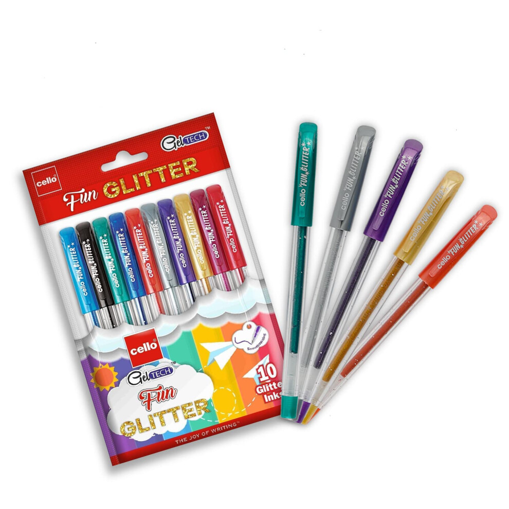 Cello Fun Glitter Gel Pen - 10 Sparkler Color Pens