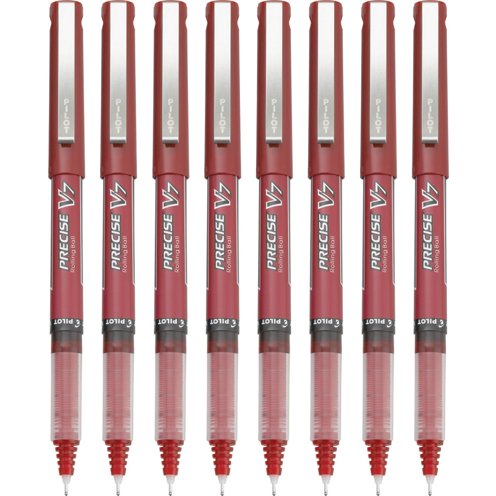 Pilot  Precise V7  Capped Liquid Ink Rolling Ball Pens  Fine Point 0.7 mm  Red  Pack Of 8