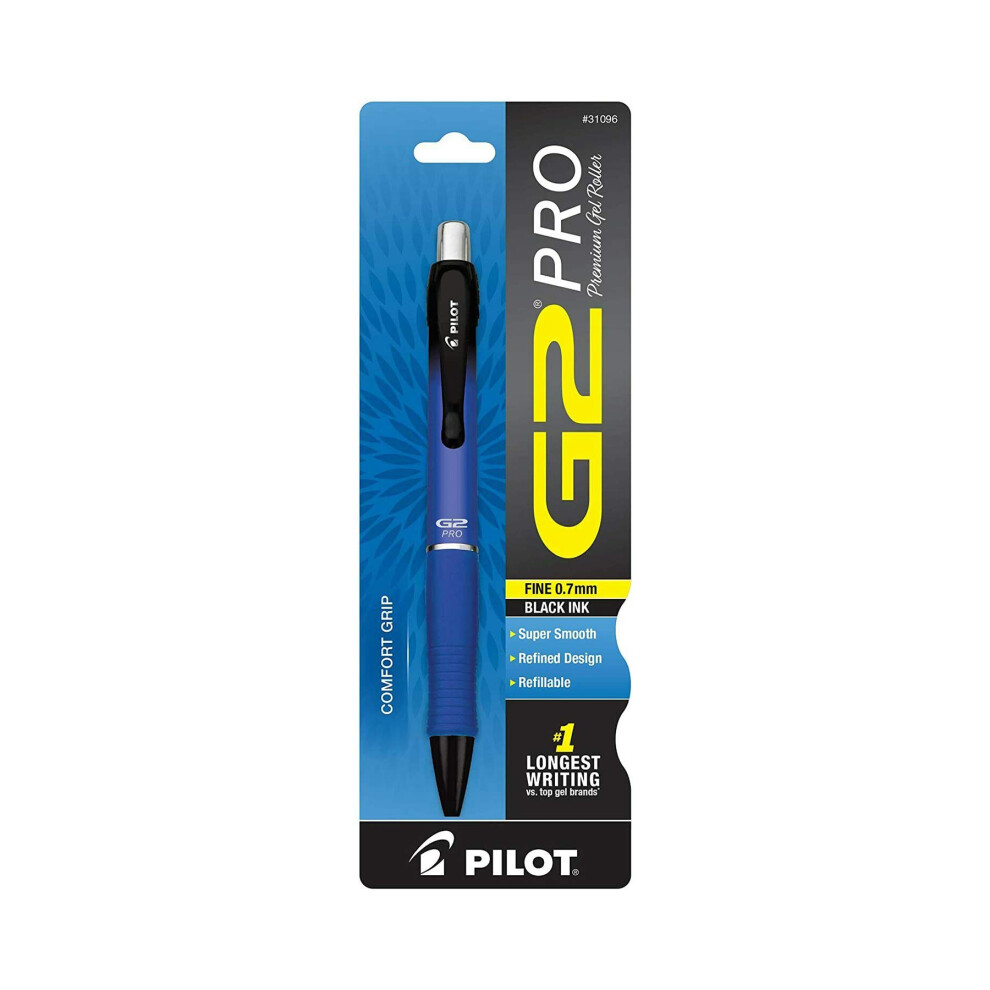 Pilot G2 Pro Retractable Gel Ink Roller Ball Pen  Fine Point  0.7mm  Blue Barrel  Black Ink  Single Pen