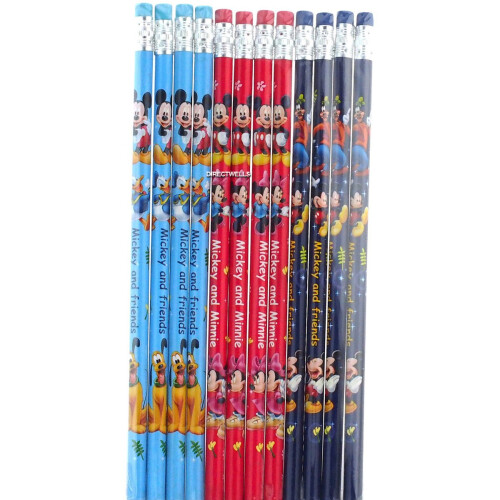 Disney Σετ Μολυβιών Disney Mickey Mouse - Πακέτο 12 Ξύλινα Μολύβια με Γόμες και Αυτοκόλλητα 1