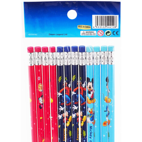 Disney Σετ Μολυβιών Disney Mickey Mouse - Πακέτο 12 Ξύλινα Μολύβια με Γόμες και Αυτοκόλλητα 2