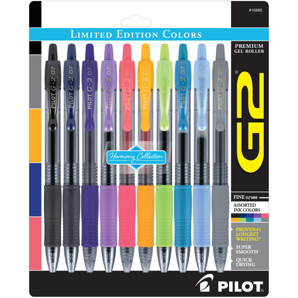 PILOT G2 Limited Edition Harmony Ink Collection Retractable Gel Pens  0.7mm Fine Point  Assorted Ink  10-Pack