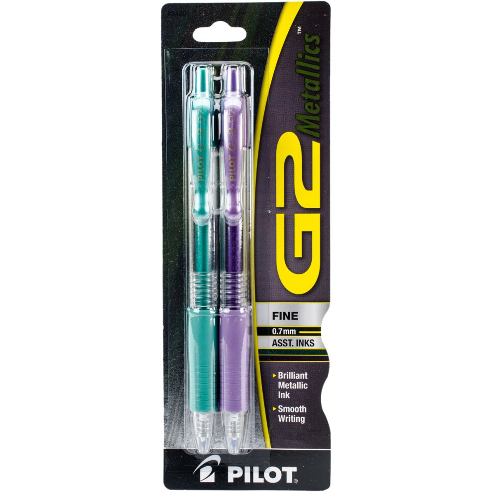 PILOT G2 Metallics Refillable & Retractable Rolling Ball Gel Pens  Fine Point  Assorted Color Inks  2-Pack (34401)