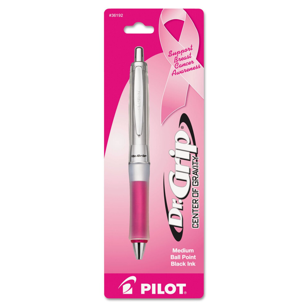 Pilot 36192 Dr.Grip Center of Gravity Pink Ribbon Retractable Ball Point Pen  Black Ink  1mm