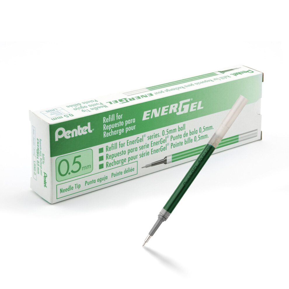 Pentel Refill Ink For EnerGel Gel Pen  (0.5mm)  Needle Tip  Green Ink  Box of 12 (LRN5-D)