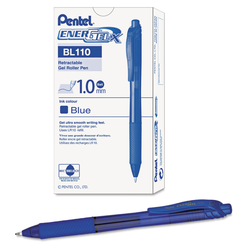 Pentel Energel X Retractable Roller Gel Pen  Blue Ink  Bold (BL110C)