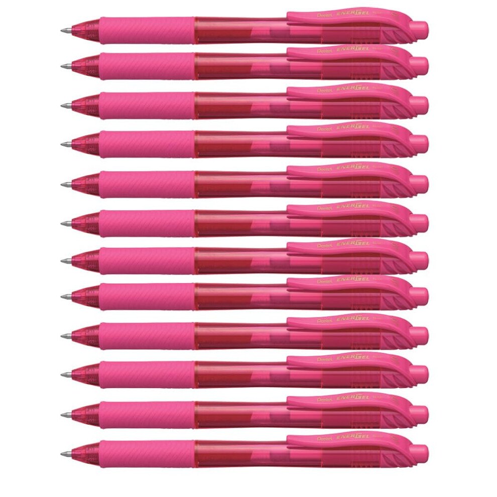 Pentel EnerGel-X Retractable Liquid Gel Pen (0.7mm) Metal Tip  Pink Ink  Box of 12 (BL107-P)