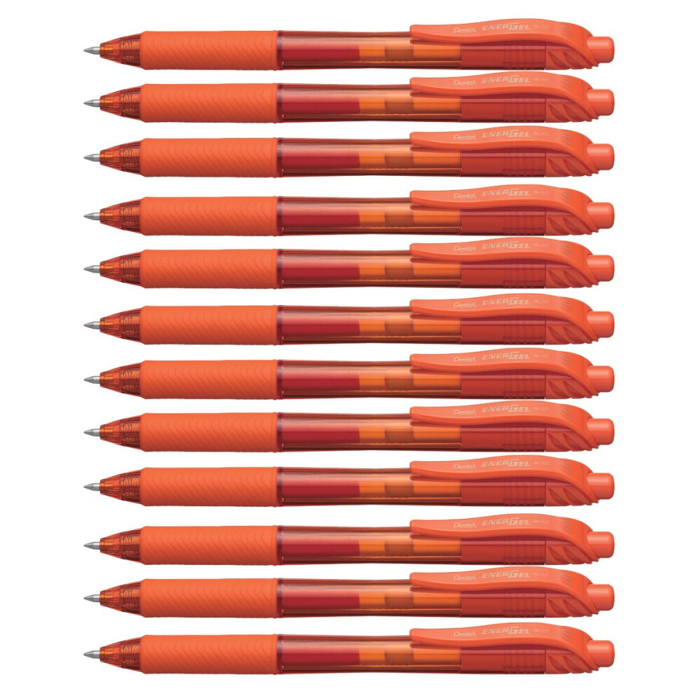 Pentel EnerGel-X Retractable Liquid Gel Pen (0.7mm) Metal Tip  Orange Ink  Box of 12 (BL107-F)