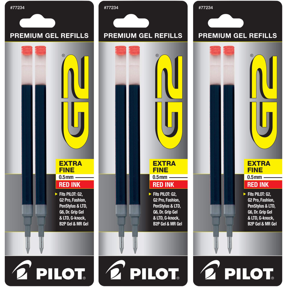 Pilot  G2 Gel Ink Refills  Extra Fine Point 0.5 mm  Red  Pack of 6