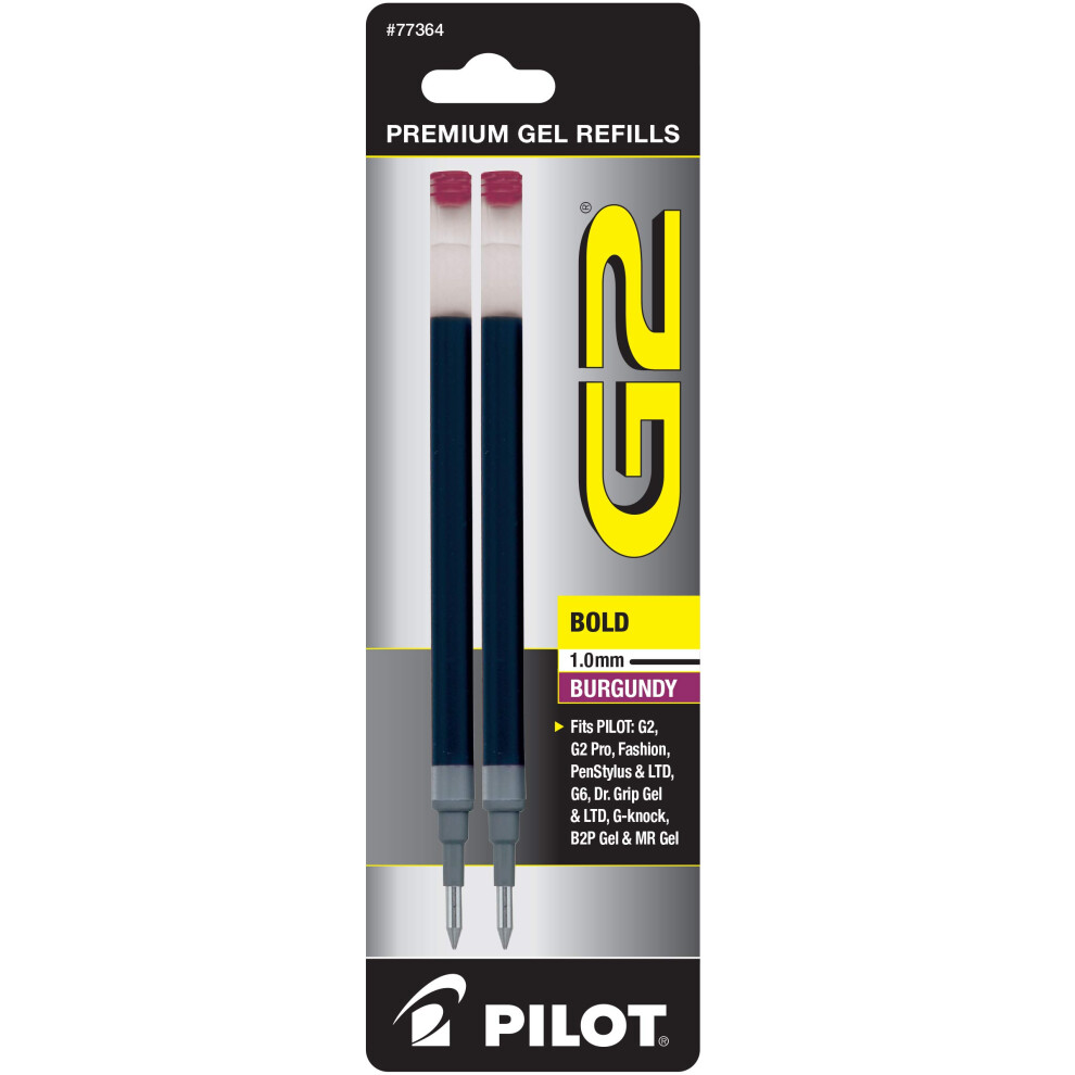 PILOT  G2 Gel Ink Refills  Bold Point 1 mm  Burgundy  Pack of 2