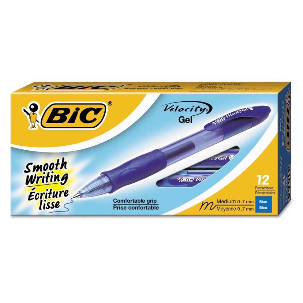 BIC RLC11-BLUE Gel-ocity Retractable Gel Pen  Medium Point (0.7 mm)  Blue  12-Count