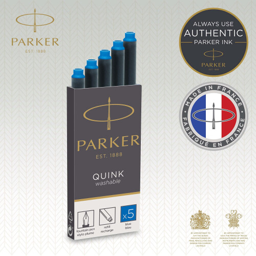 Parker Αναγκαία μελάνη Parker QUINK για φτερά, πλενόμενη μπλε, 5 τεμάχια 1