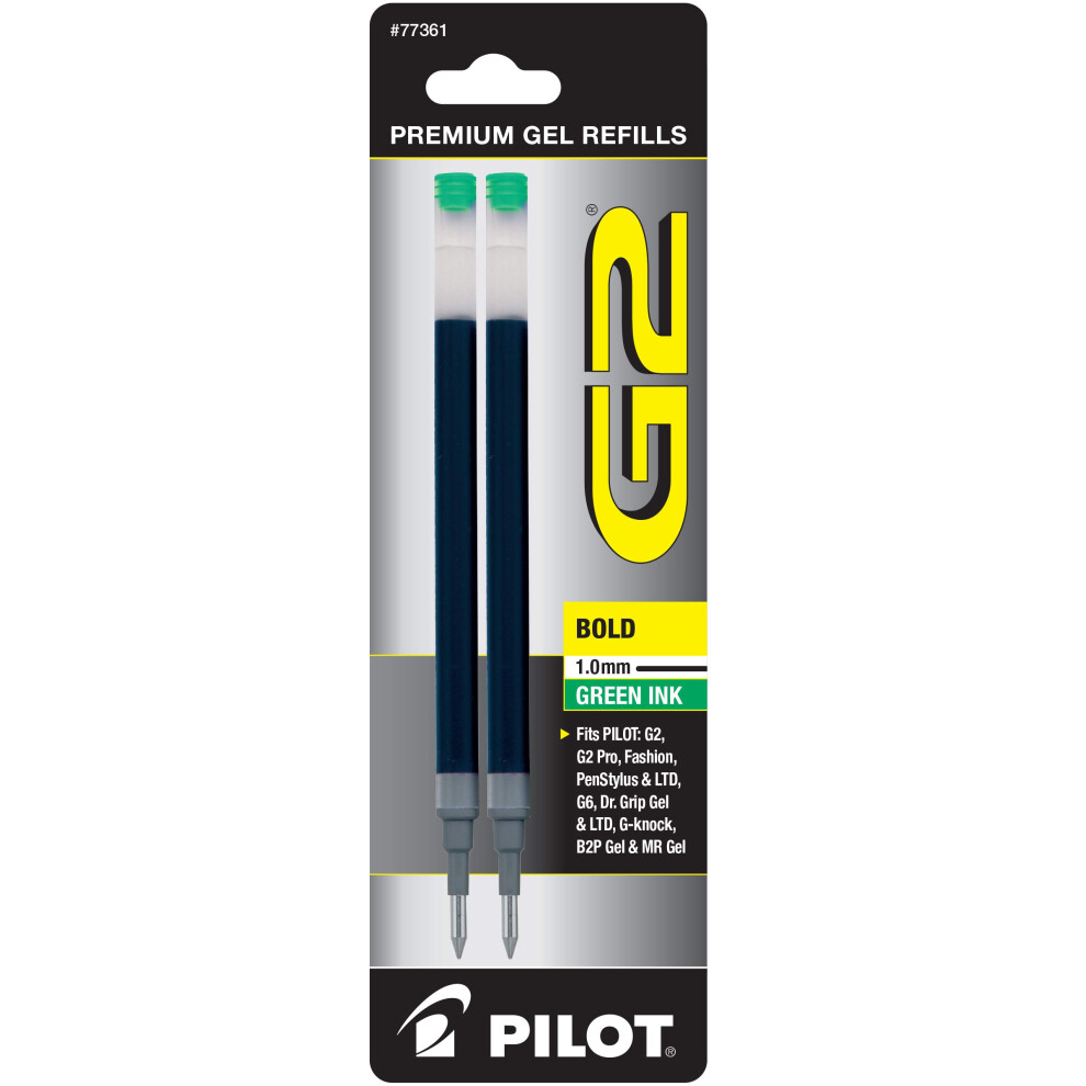 Pilot  G2 Gel Ink Refills  Bold Point 1 mm  Green  Pack of 2