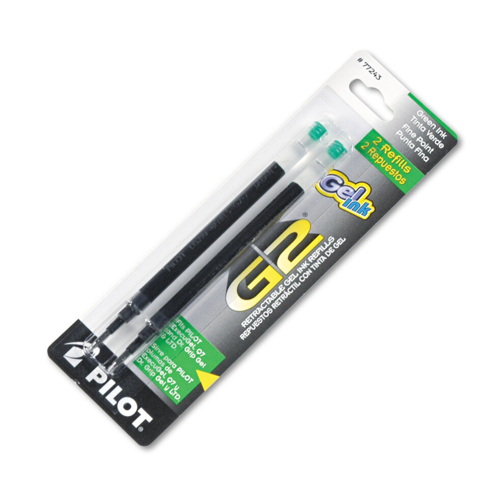 Pilot  G2 Gel Ink Refills  Fine Point 0.7 mm  Green  Pack of 2