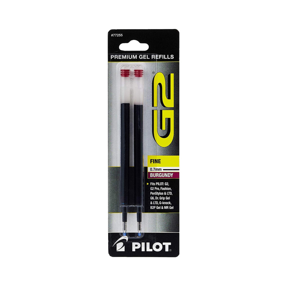 Pilot G2 Gel Ink Pen Refills  Fine Point  0.7mm  Burgundy Ink  2 Pack