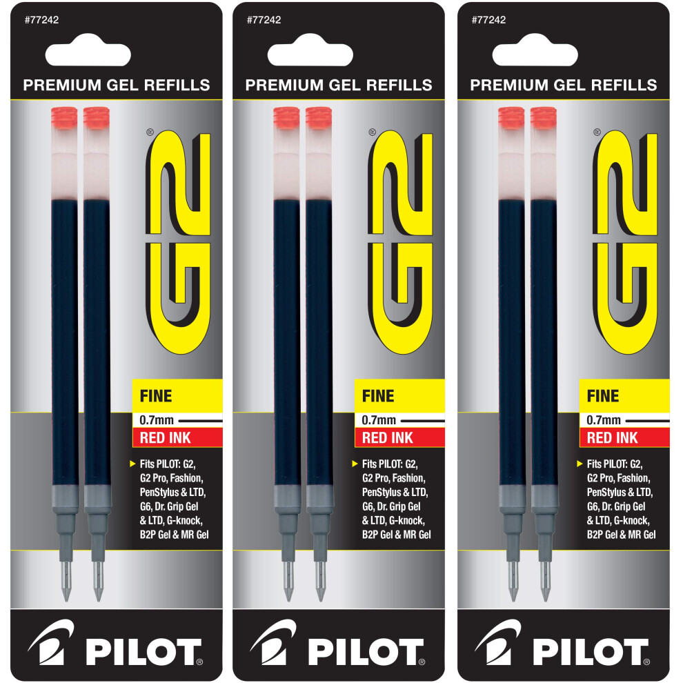 Pilot  G2 Gel Ink Refills  Fine Point 0.7 mm  Red  Pack of 6