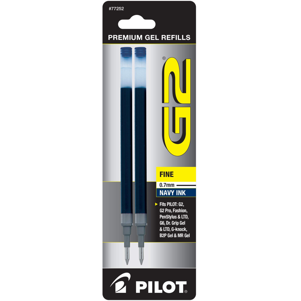 Pilot  G2 Gel Ink Refills  Fine Point 0.7 mm  Navy  Pack of 2