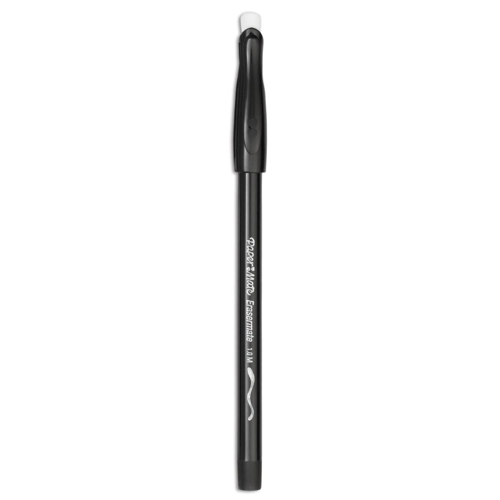 Eraser Mate Ballpoint Pen  Stick  Medium 1 Mm  Black Ink  Black Barrel  Dozen