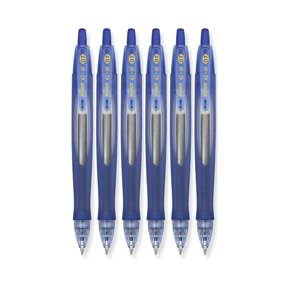 Pilot G6 Retractable Gel Ink Rolling Ball Pen  Refillable  G2 Ink  Fine Point  0.7mm  Blue Ink  6 Count