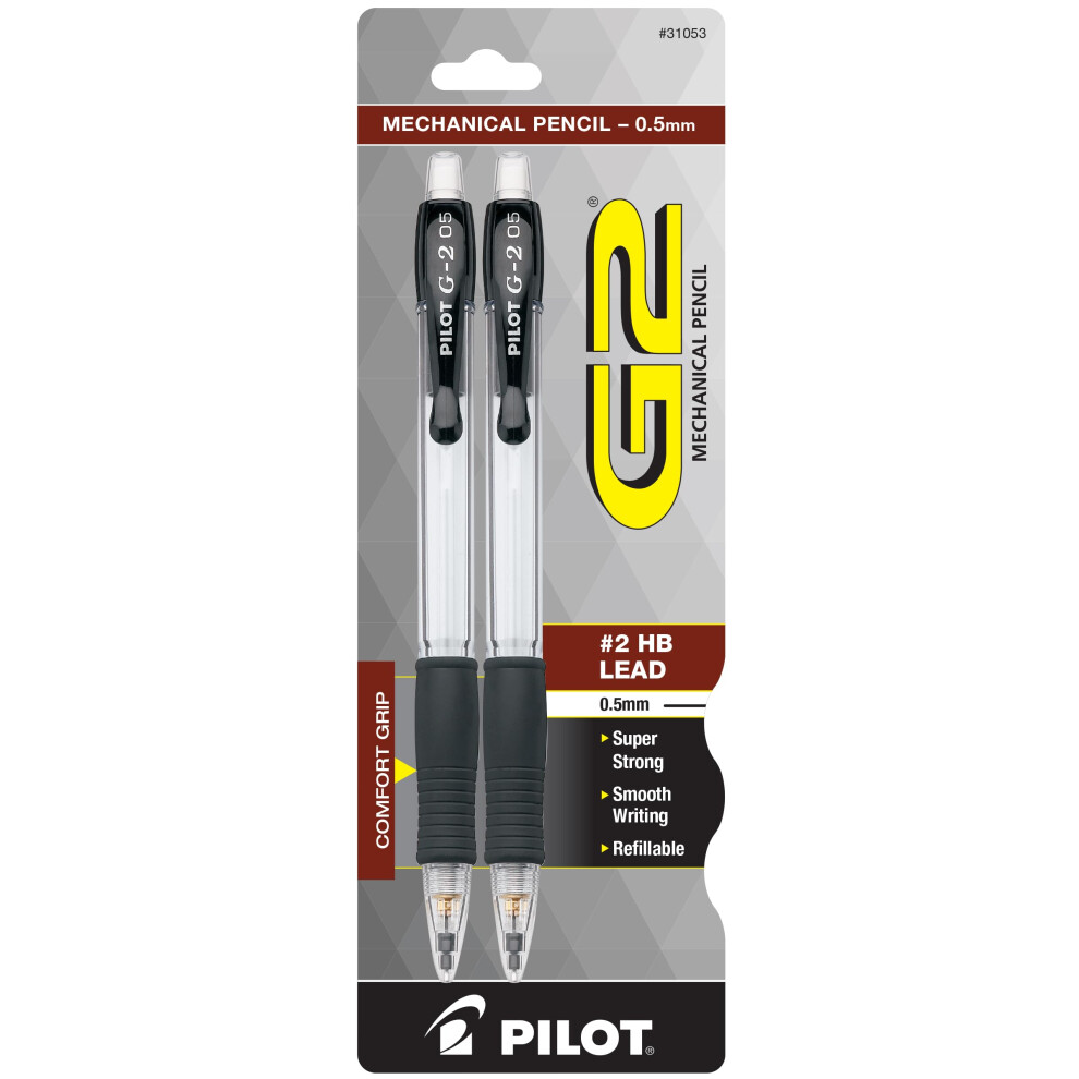 Pilot  G2 Mechanical Pencils  0.5mm HB Lead  Clear Barrel  Pack of 2