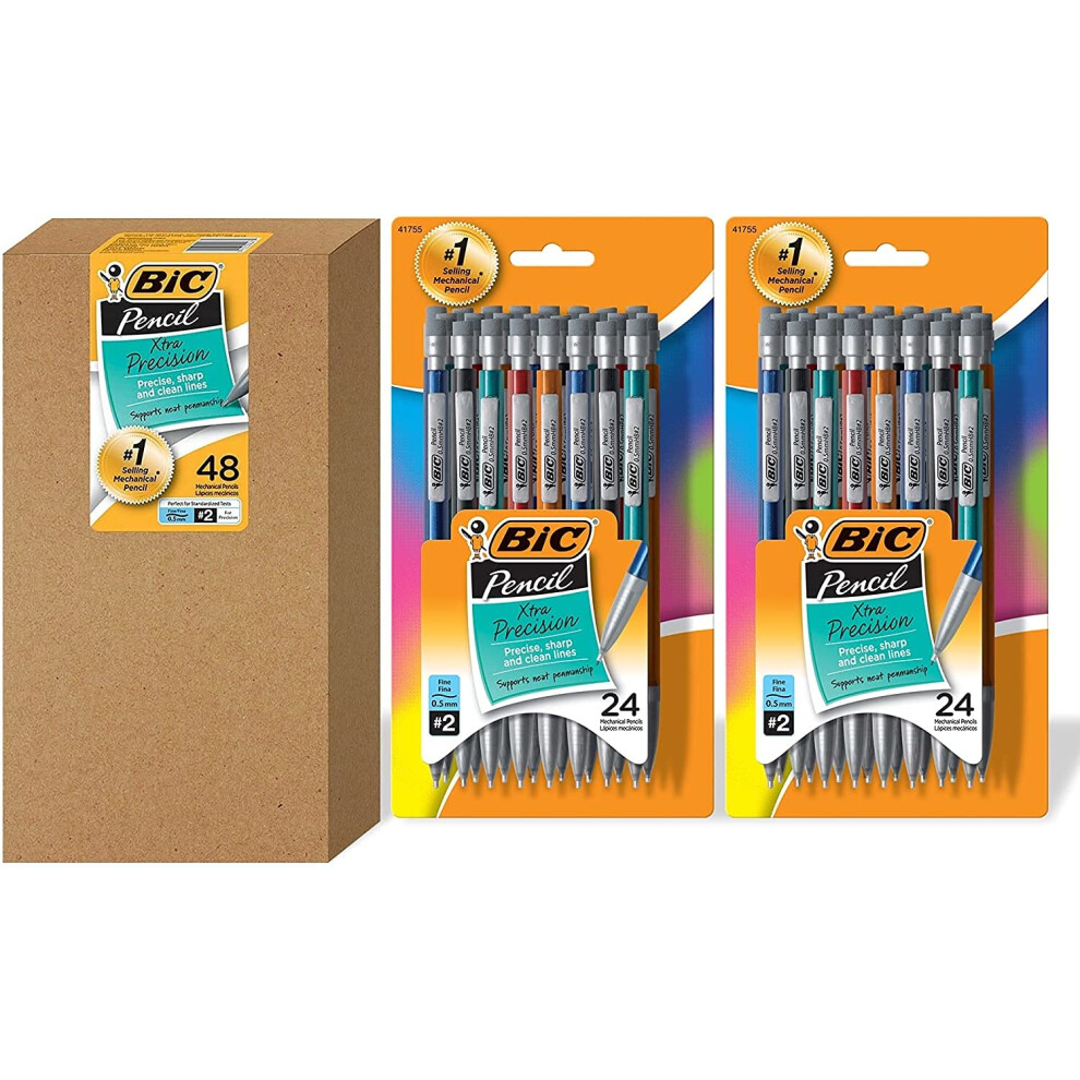 BIC Xtra-Precision Mechanical Pencil  Metallic Barrel  Fine Point (0.5mm)  48-Count