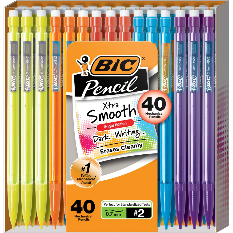 BIC Xtra-Smooth Mechanical Pencils with Erasers (MPCE40-BLK)  Bright Edition Medium Point (0.7mm)  40-Count Pack  Bulk Mechanical Pencils fo