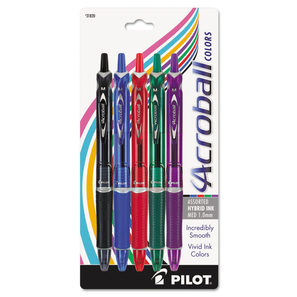 Pilot 31820 Acroball Pen  1.0mm Point  Retractable  5/PK  Assorted