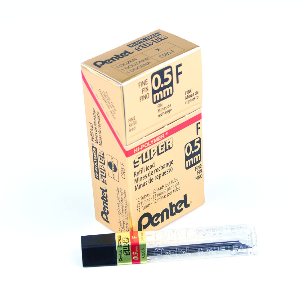 Pentel Super Hi-Polymer Refill  0.5mm  Fine  F  144 Pieces of Lead (C505-F)