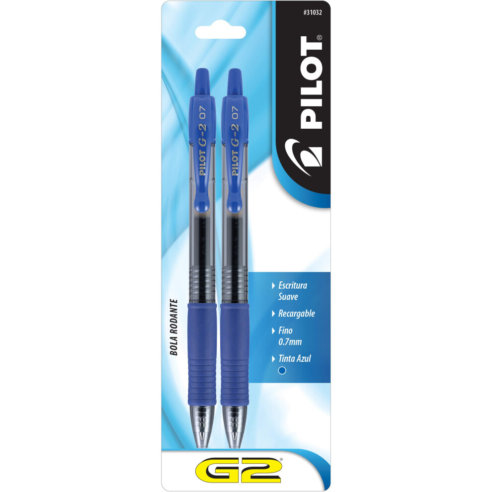 Pilot  G2 Premium Gel Roller Pens  Fine Point 0.7 mm  Blue  Pack of 2