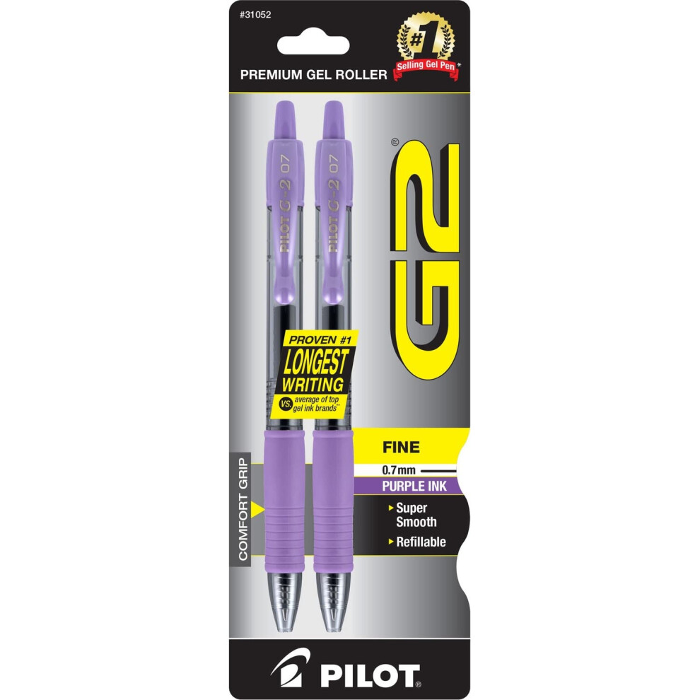 Pilot  G2 Premium Gel Roller Pens  Fine Point 0.7 mm  Purple  Pack of 2