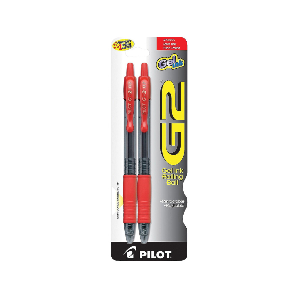 Pilot  G2 Premium Gel Roller Pens  Fine Point 0.7 mm  Red  Pack of 2