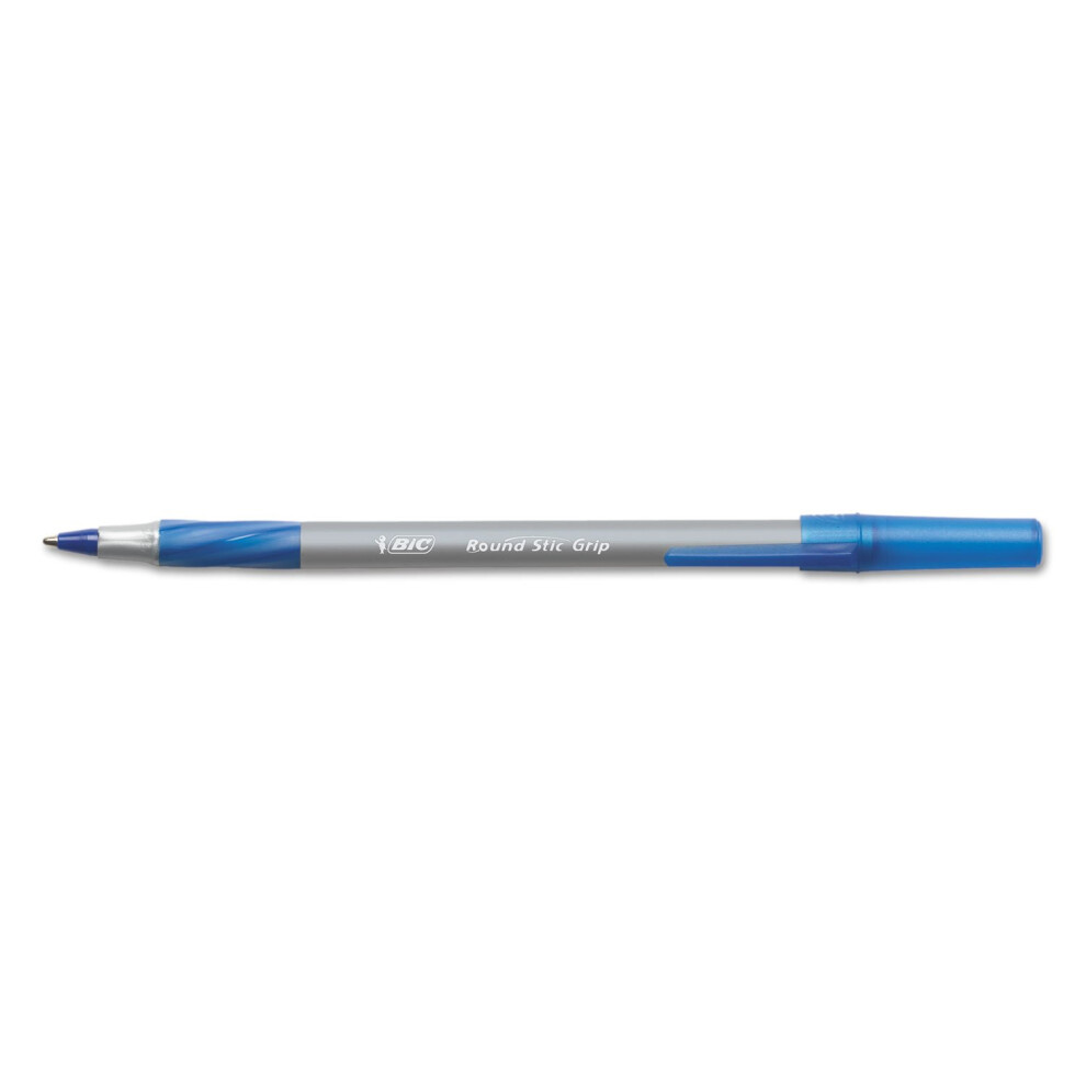 BIC Round Stic Grip Xtra-Comfort Fine Ball Point Pen  Blue  12 Pack