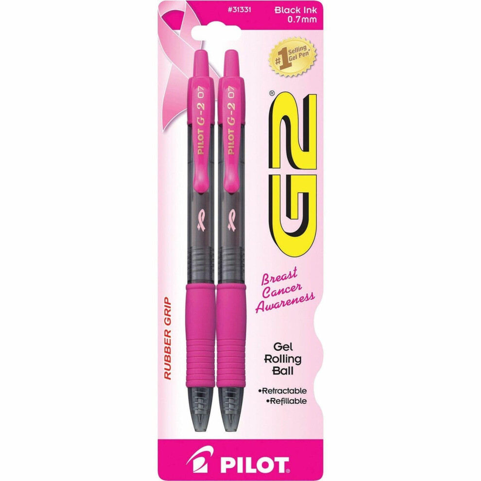 Pilot  G2 Pink Ribbon Premium Gel Roller Pens  Fine Point 0.7 mm  Pink  Pack of 2