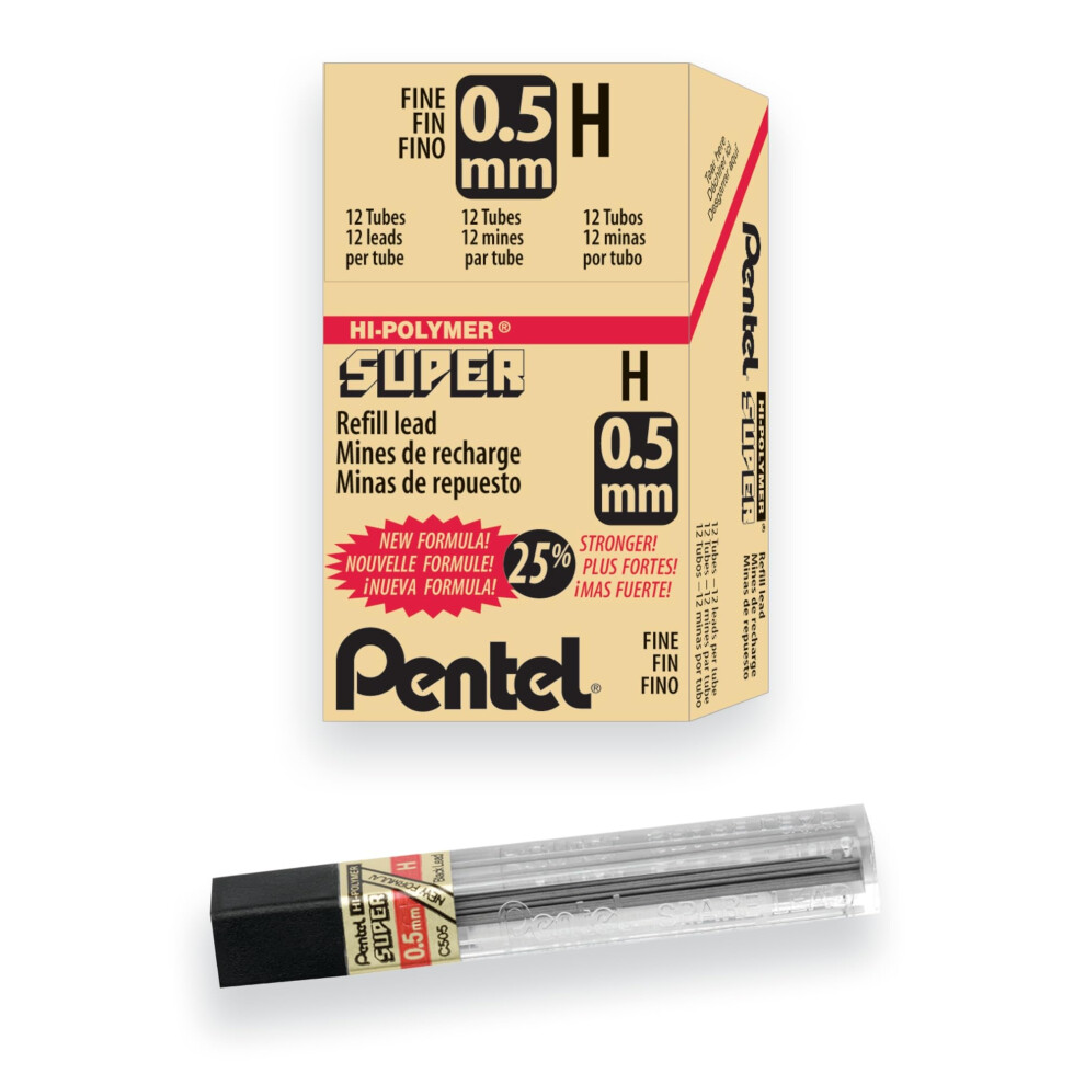 Pentel Super Hi-Polymer Leads  0.5 mm  H  Medium  12 Leads Per Tube