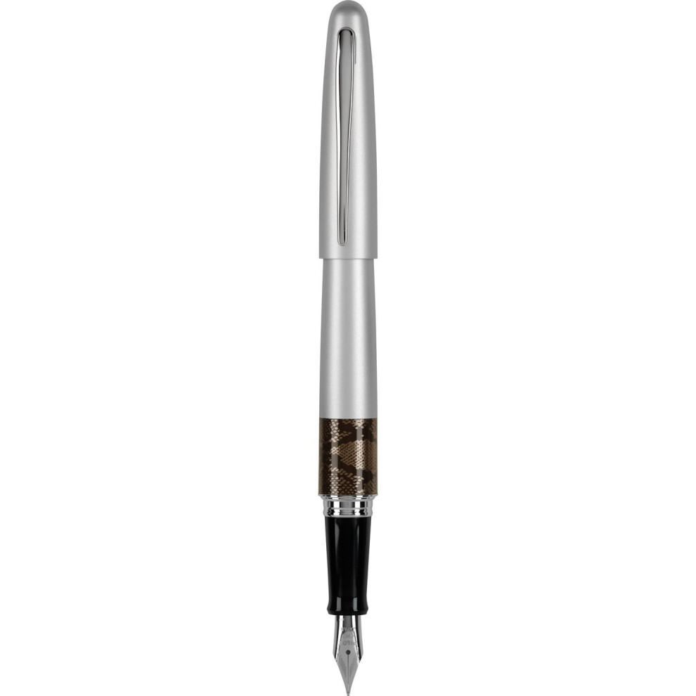 PILOT MR Animal Collection Fountain Pen in Gift Box  Matte Silver Barrel with Python Accent  Medium Point Stainless Steel Nib  Refillable Bl