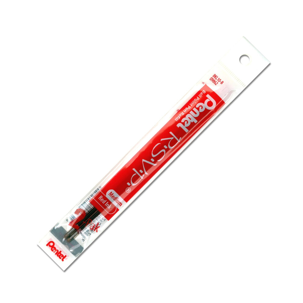 Pentel Pen Refills for R.S.V.P. Ballpoint Pens  Medium Point  1.0 mm  Red  Pack of 2